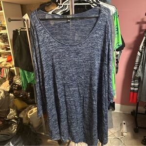 a.n.a blue marled long-sleeve scoop neck top